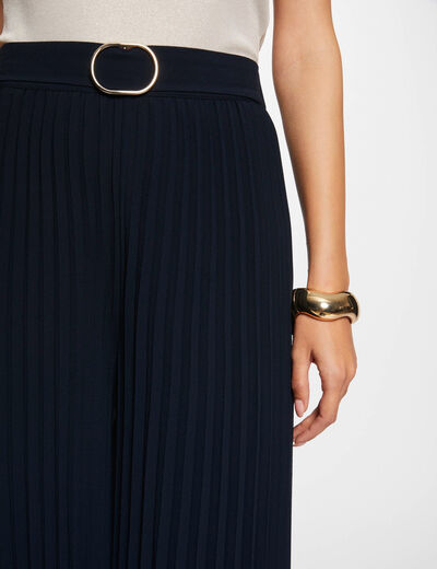 Pantalón holgado plisado azul marino mujer