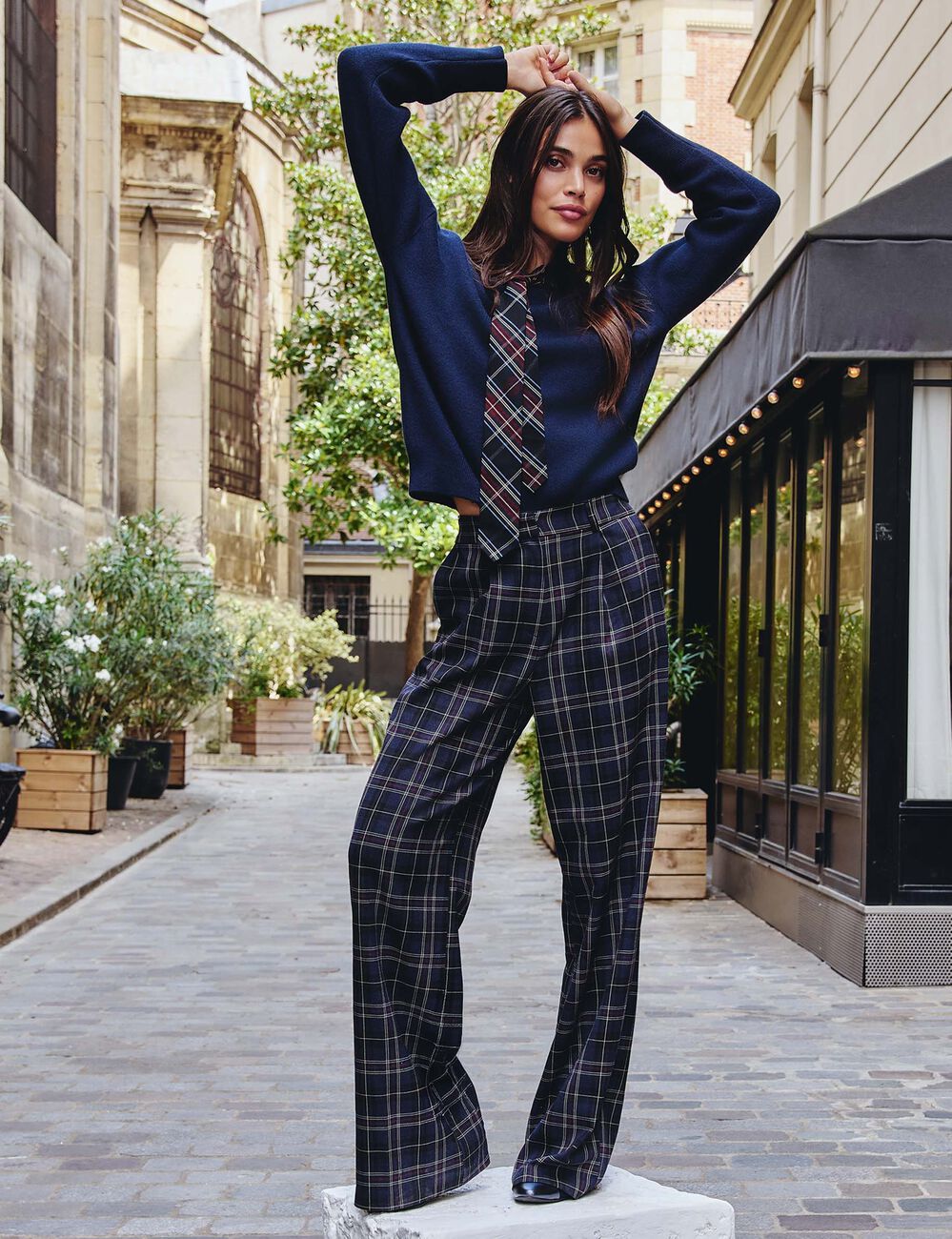 Pantal&oacute;n ancho de tiro alto multicolor mujer