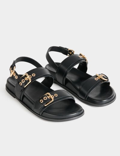 Sandalias planas con tiras negro mujer