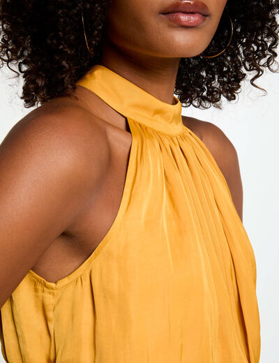 Vestido largo acampanado holgado amarillo mostaza mujer