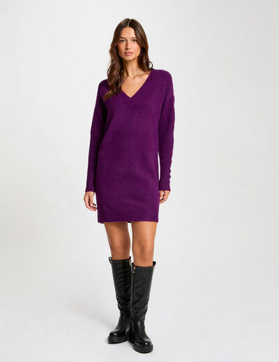 Vestido punto recto con ojales violeta mujer