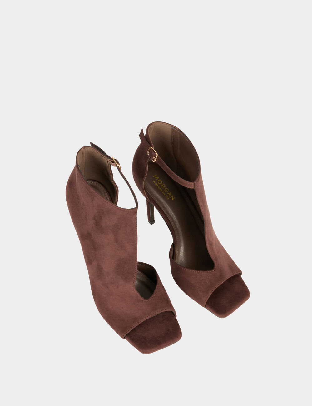 Sandalias medias descubiertas de tac&oacute;n marr&oacute;n oscuro mujer