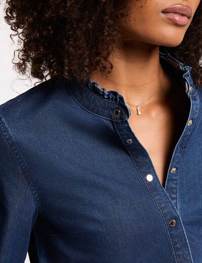 Camisa de cuello alto denim crudo mujer