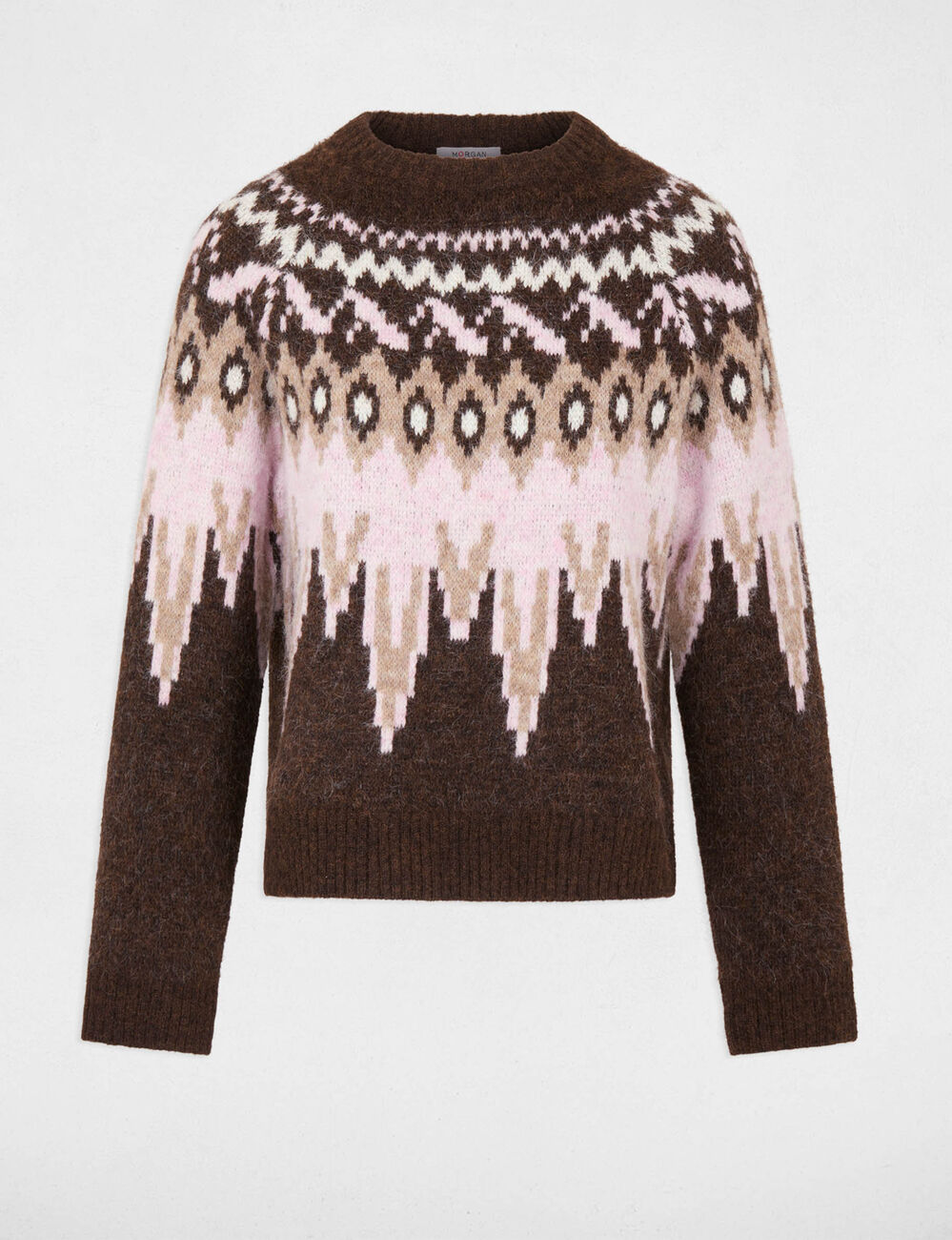 Jersey de chevron con cuello redondo marr&oacute;n oscuro mujer