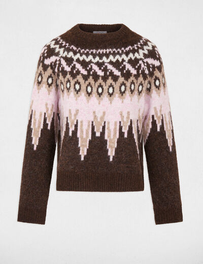 Jersey de chevron con cuello redondo marr&oacute;n oscuro mujer