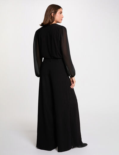 Camiseta de voile con cuello lazada negro mujer