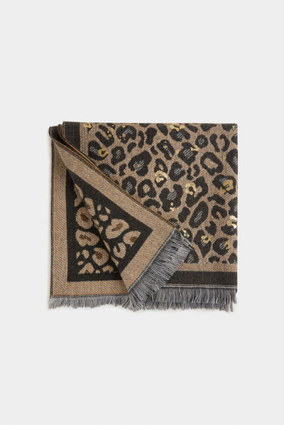 Bufanda con estampado de leopardo negro mujer