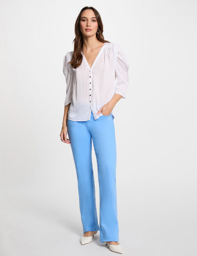 Pantalón boot-cut abotonado azul mujer