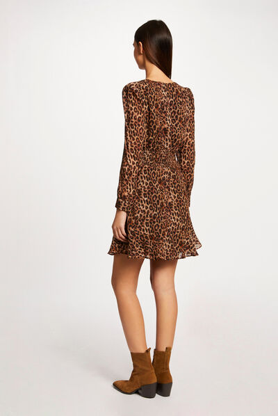 Vestido entallado estampado de leopardo multicolor mujer
