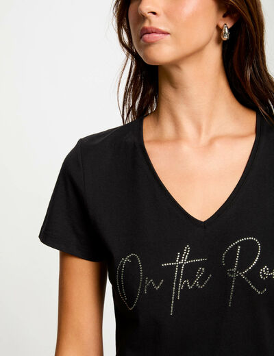 Camiseta con mensaje negro mujer
