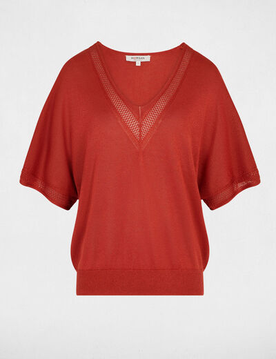 Jersey escote en V manga corta naranja oscuro mujer