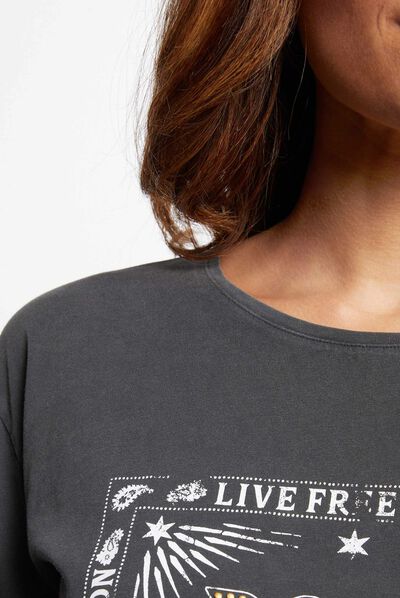 Camiseta de manga corta con mensaje gris moyen mujer