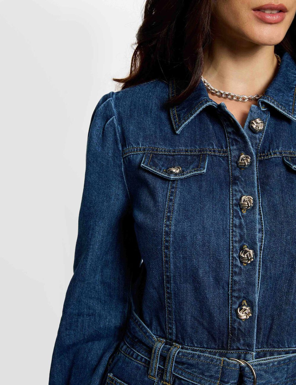 Vestido largo ajustado denim crudo mujer