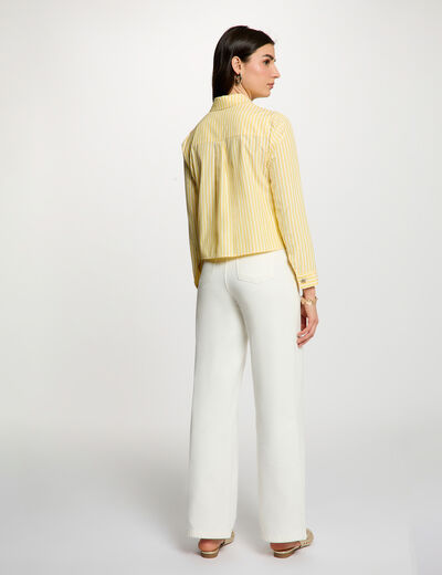 Camisa cropped de rayas amarillo claro mujer