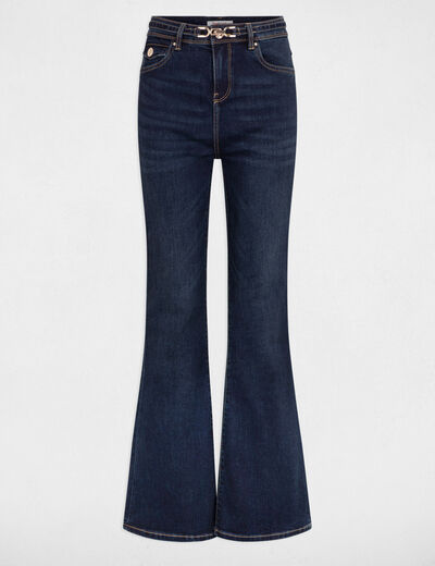 Vaquero flare talle alto denim crudo mujer