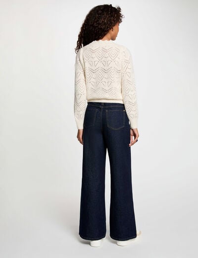 Jersey calado con cuello redondo marfil mujer