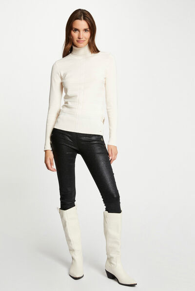Pantalón skinny mojado y lentejuelas negro mujer