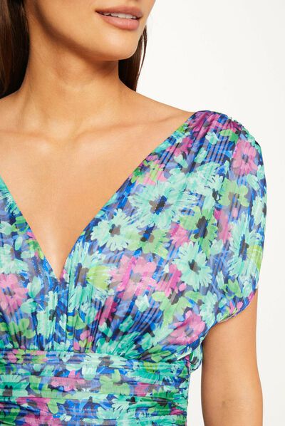 Vestido largo recto estampado floral multico mujer