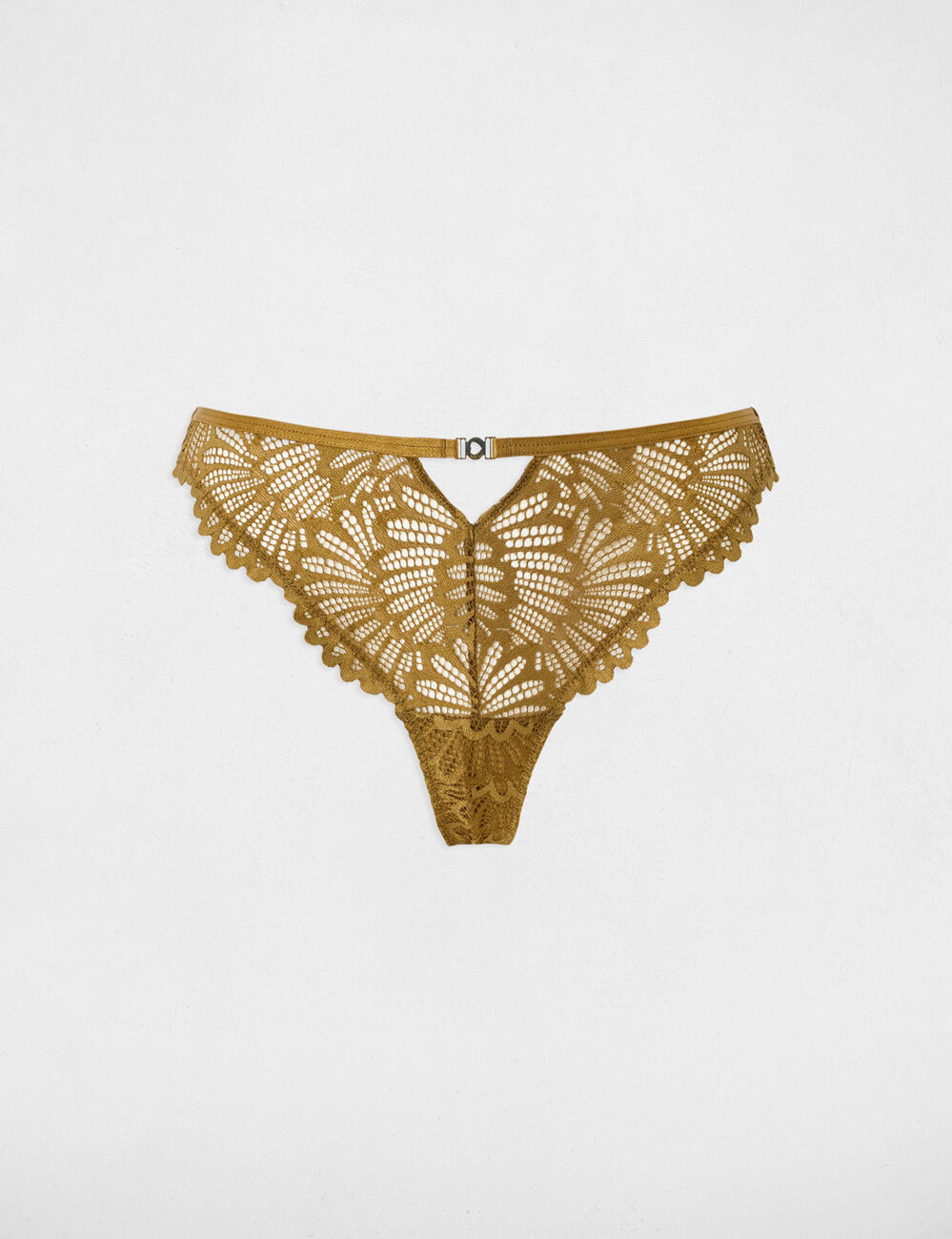 Tanga de encaje de tiro bajo bronce mujer