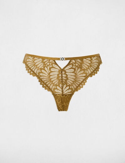 Tanga de encaje de tiro bajo bronce mujer