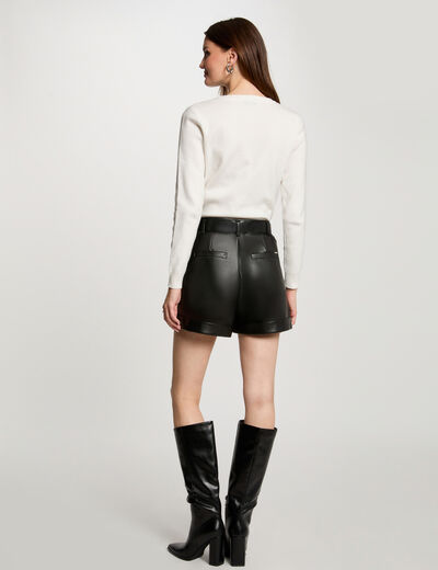 Jersey cuello redondo y perlas blanco mujer