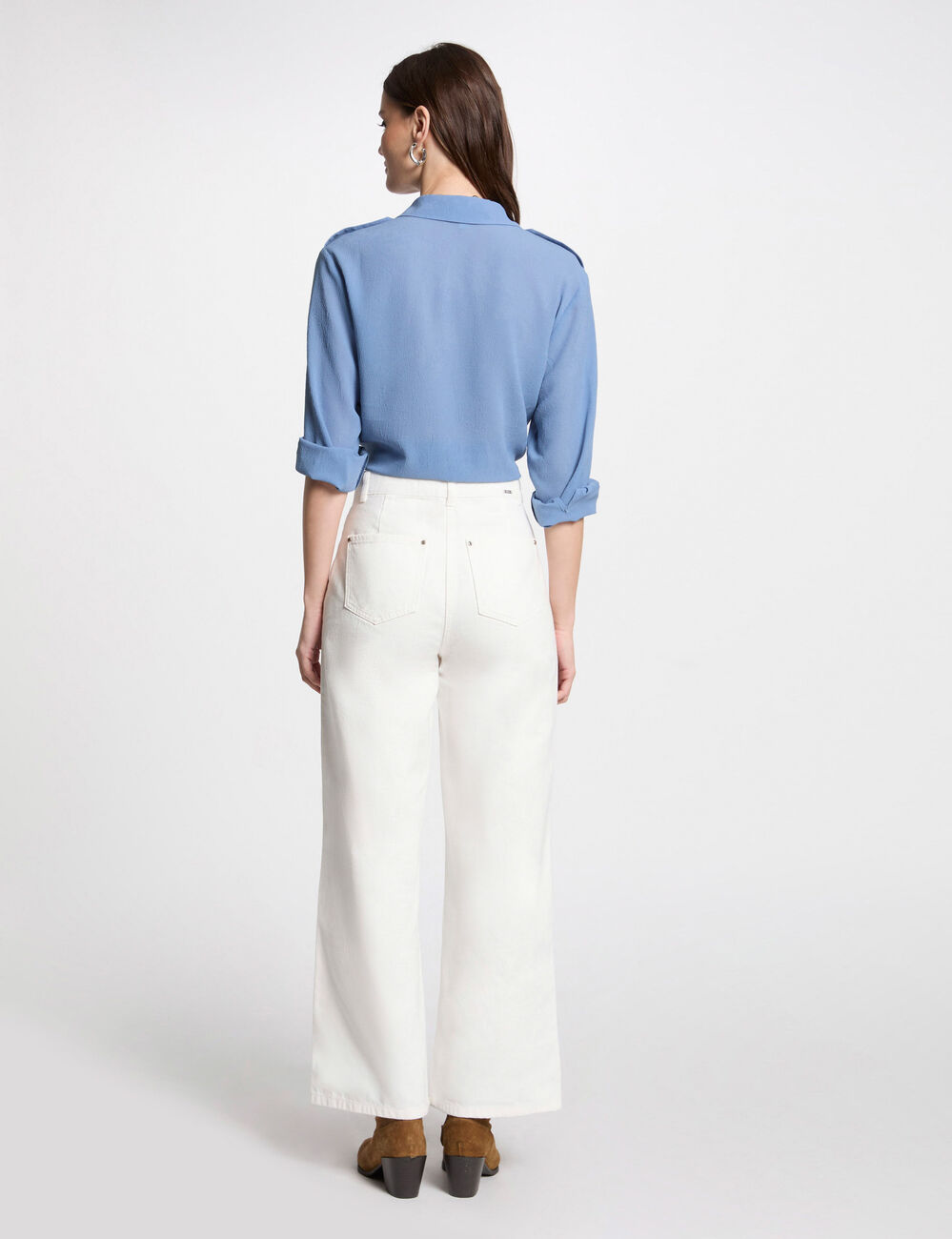 Camisa manga larga bleu gris mujer