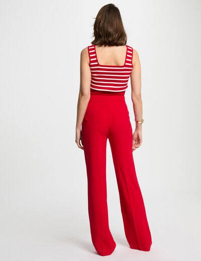 Pantalón pernera ancha pinzas rojo mujer