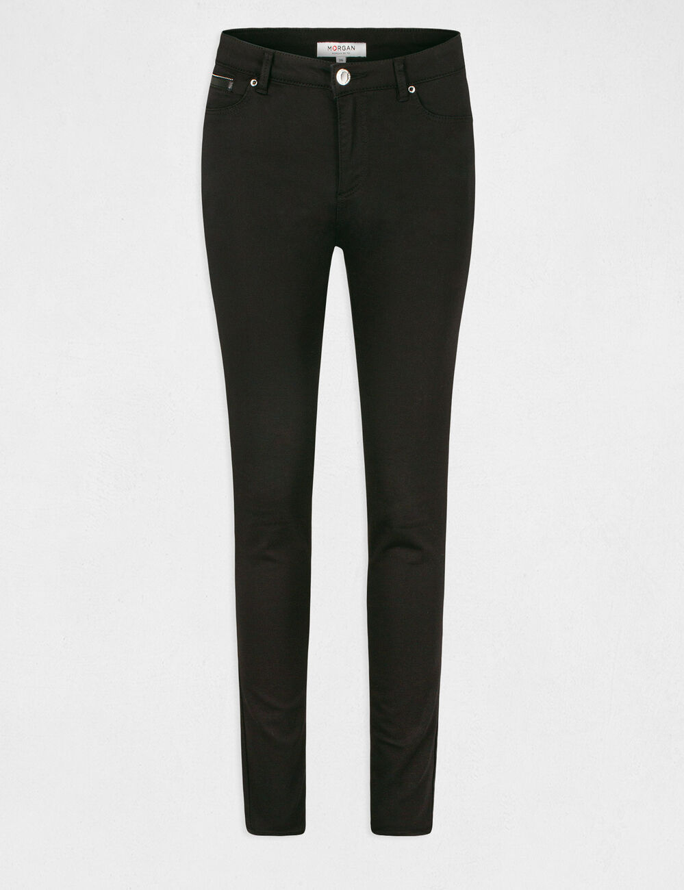 Pantal&oacute;n slim satinado negro mujer