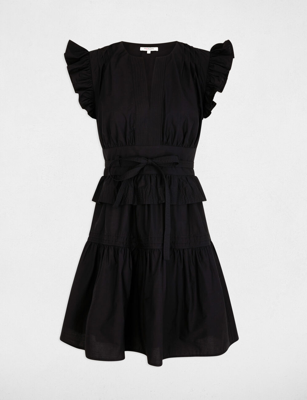 Vestido corto con cuello en v negro mujer