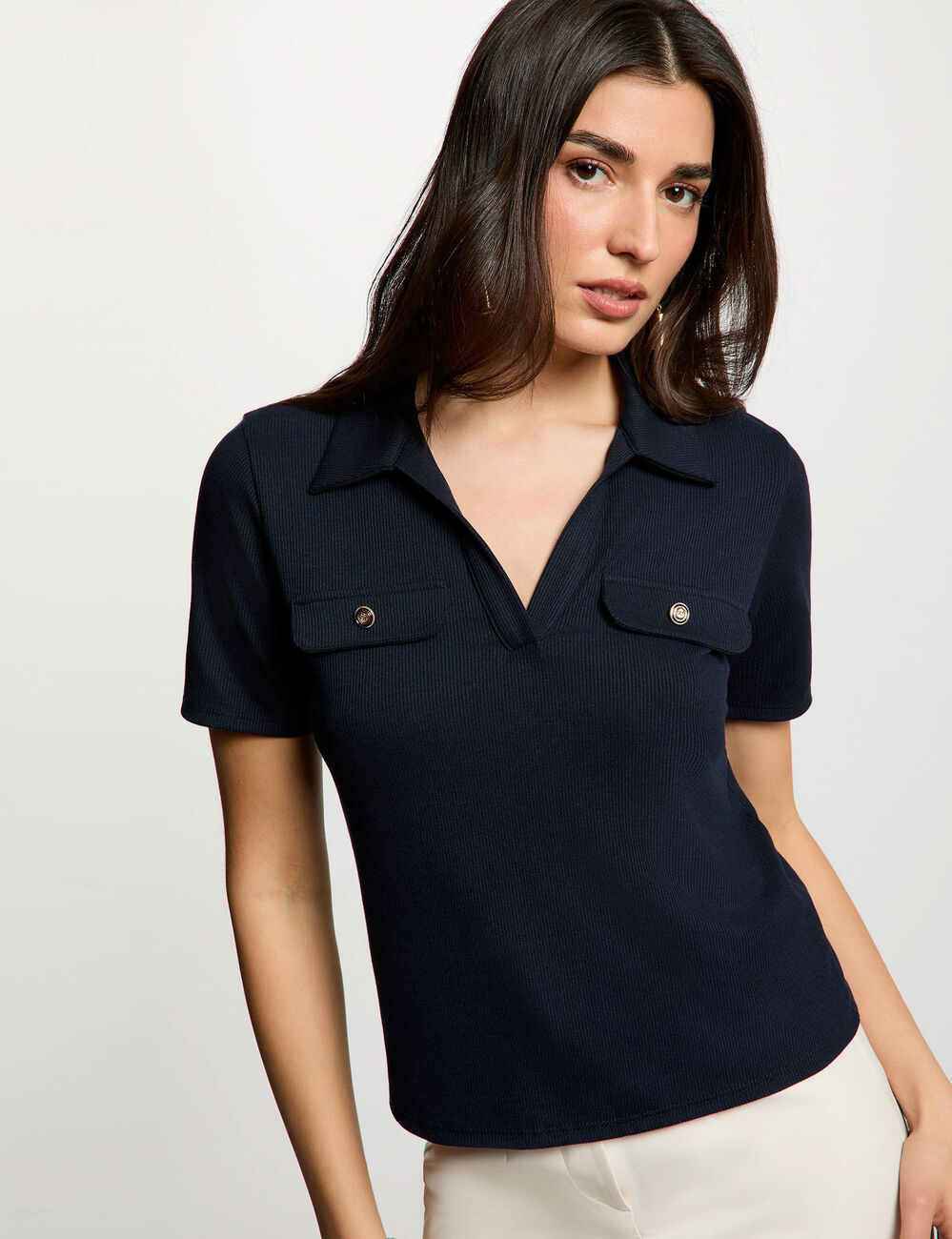 Camiseta manga corta azul marino mujer