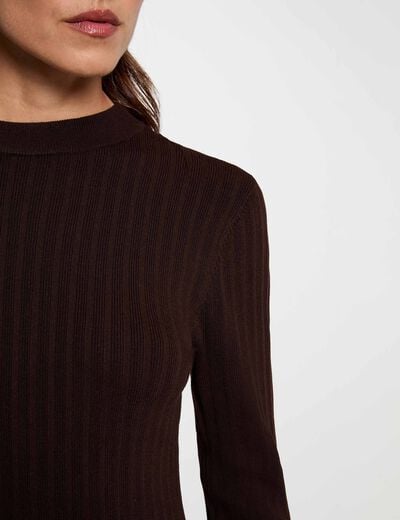Vestido de punto de manga larga marr&oacute;n oscuro mujer