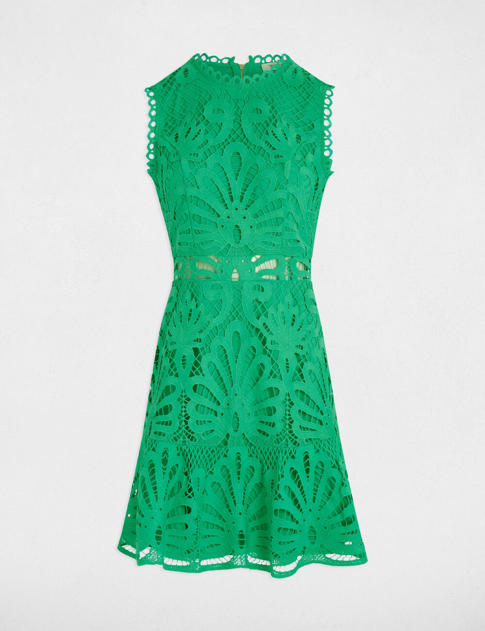 Vestido corto evasé encaje verde emeralda mujer