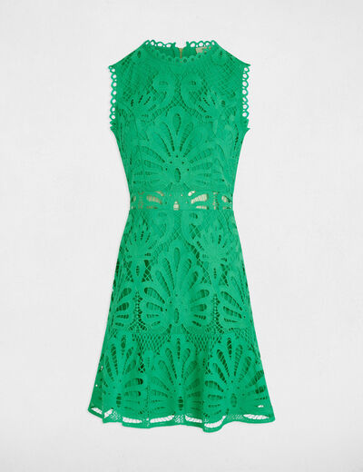 Vestido corto evasé encaje verde emeralda mujer