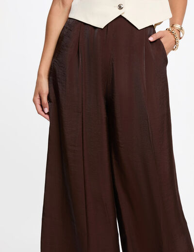 Pantal&oacute;n ancho de tiro alto marr&oacute;n oscuro mujer