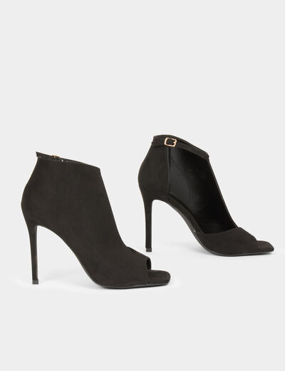 Sandalias medias descubiertas de tacón negro mujer