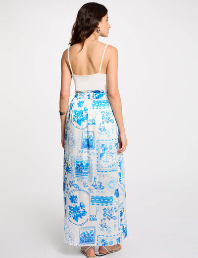 Falda larga estampada multicolor mujer