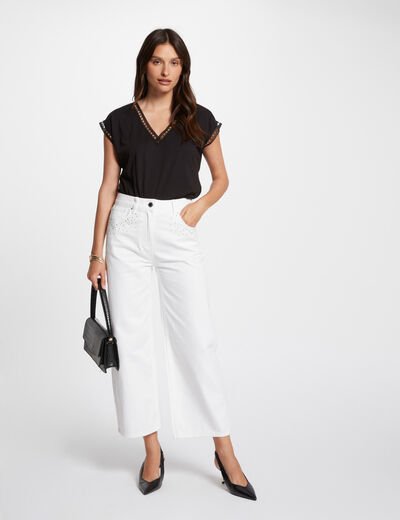 Vaquero pernera ancha strass crudo mujer