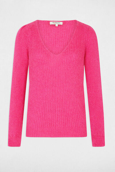 Jersey manga larga con escote en V rosa medio mujer
