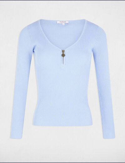 Jersey manga larga acanalado azul cielo mujer
