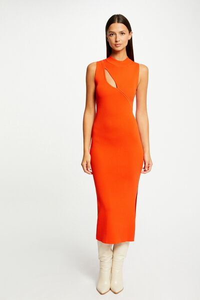 Vestido de punto largo ajustado orange mujer