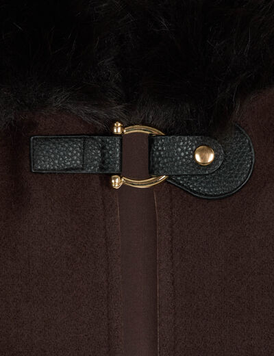 Poncho de pelo sint&eacute;tico marr&oacute;n oscuro mujer