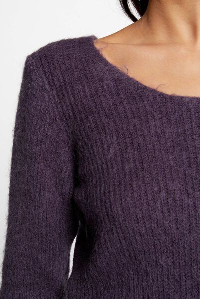 Jersey manga larga con cuello redondo violeta oscuro mujer