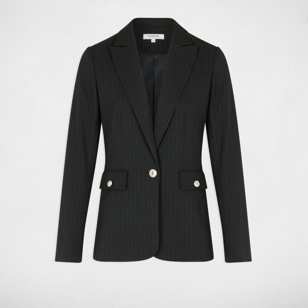 Blazer de rayas con cuello sastre negro mujer