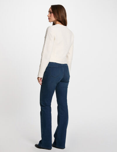 Chaqueta corta tweed marfil mujer