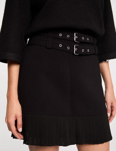 Falda corta plisada negro mujer