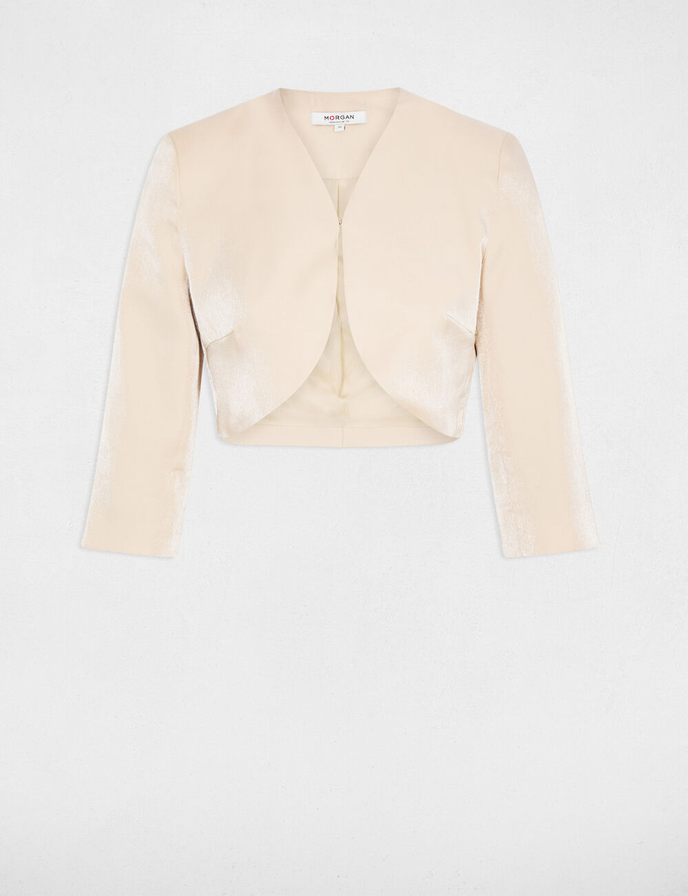 Bolero ajustado mangas 3/4 beis claro mujer