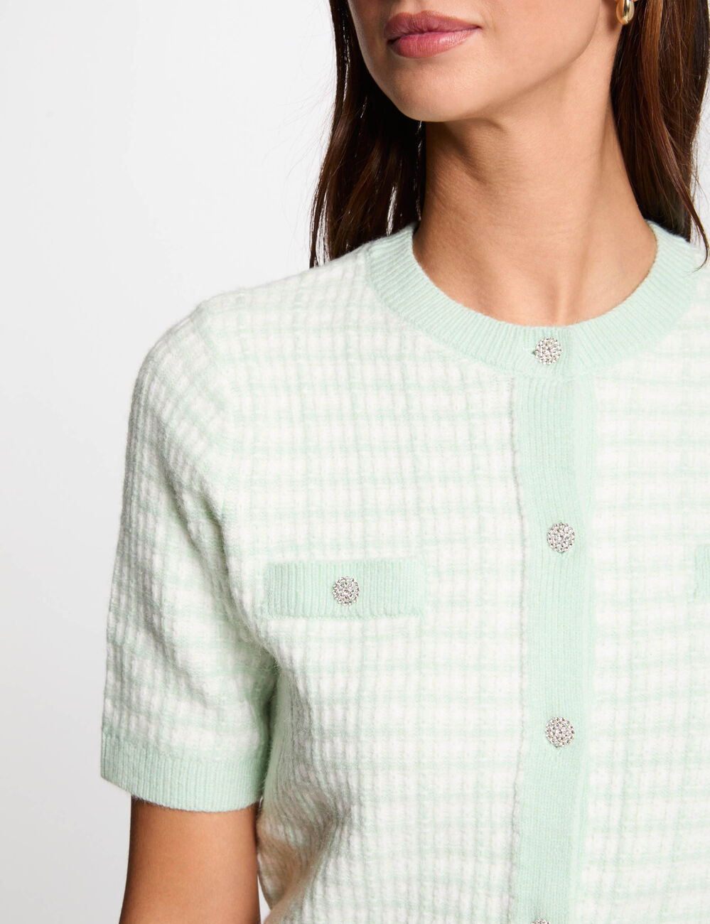 Cárdigan manga corta estampado verde claro mujer