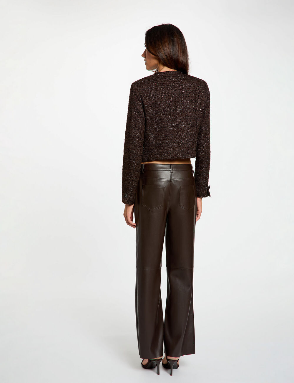 Pantal&oacute;n bootcut de cuero sint&eacute;tico marr&oacute;n oscuro mujer
