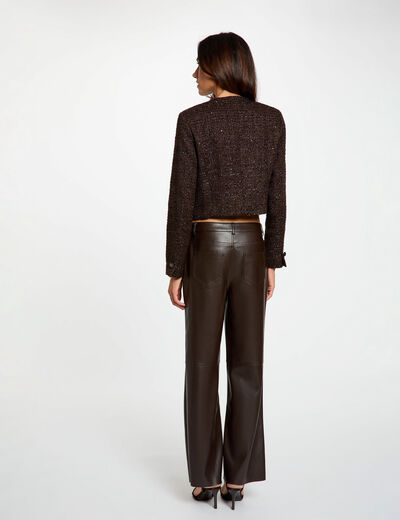 Pantal&oacute;n bootcut de cuero sint&eacute;tico marr&oacute;n oscuro mujer