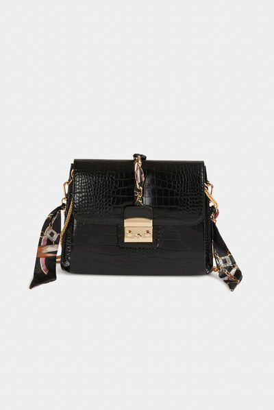 Bolso cartera de mano con fular negro mujer